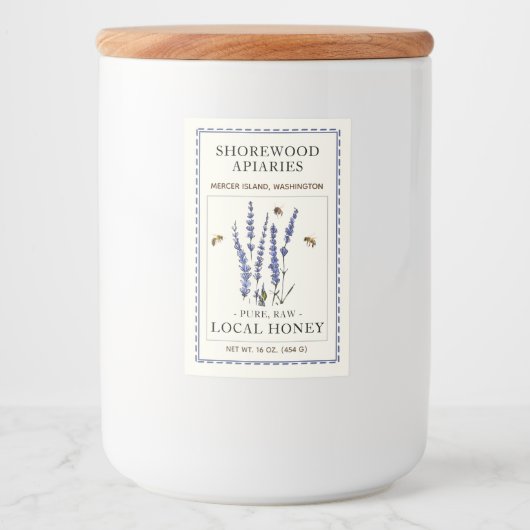 Bijen en lavender 2"x3" honingetiket voedselcontainer etiket (Voorkant)