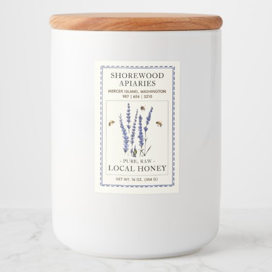Bijen en lavender 2"x3" honingetiket voedselcontainer etiket (Voorkant)