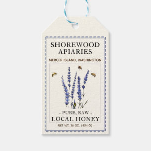 Bijen en lavender-honingetiket Blauw-streepjesgren Cadeaulabel