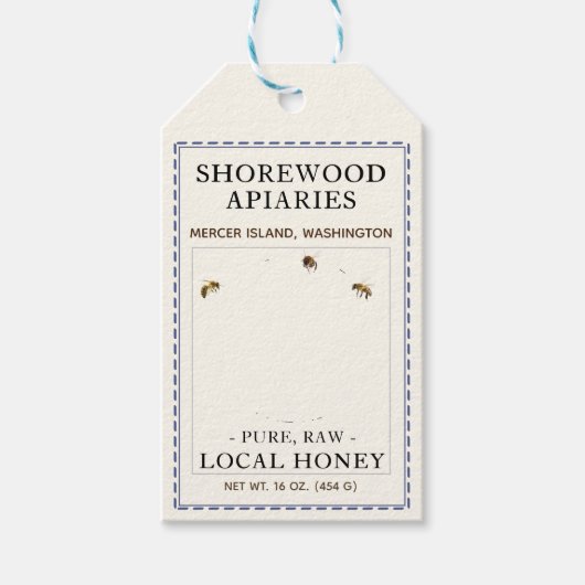 Bijen en lavender-honingetiket Blauw-streepjesgren Cadeaulabel (Voorkant)