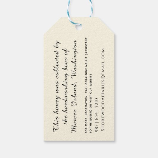 Bijen en lavender-honingetiket Blauw-streepjesgren Cadeaulabel (Achterkant)