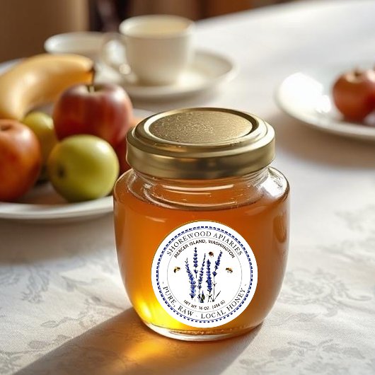 Bijen en lavender-honingetiket met onderbroken ran ronde sticker