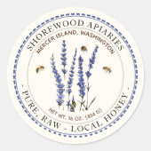 Bijen en lavender-honingetiket met onderbroken ran ronde sticker (Voorkant)