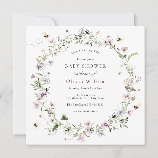 Bijen en lavender Wilde Baby shower Kaart (Voorkant)