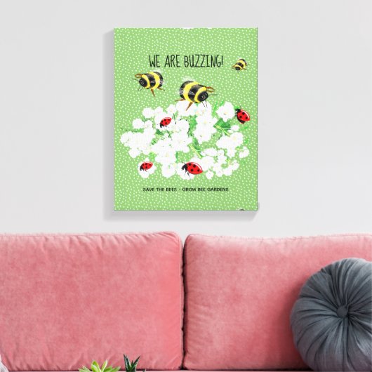 BIJEN en Lieveheersbeestjes - Kunst van LeahG Red Canvas Afdruk (Insitu (Woonkamer))