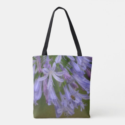 Bijen en paarse bloemen Natuur Canvas tas (Achterkant)