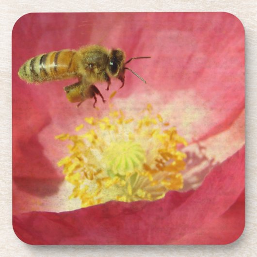 Bijen en papaverbloem bier onderzetter (Voorkant)