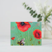 Bijen en rode papaver briefkaart (Staand voorkant)