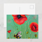 Bijen en rode papaver briefkaart (Voorkant / Achterkant)