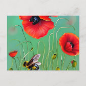 Bijen en rode papaver briefkaart (Voorkant)