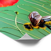 Bijen en rode papaver poster (Hoek)