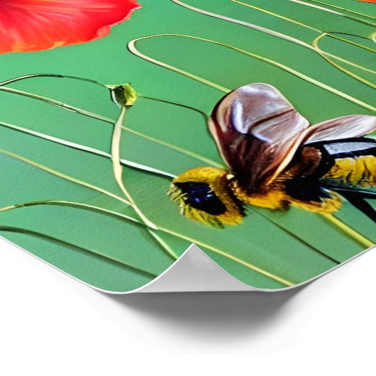 Bijen en rode papaver poster (Hoek)