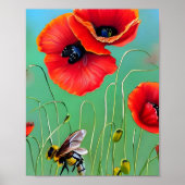 Bijen en rode papaver poster (Voorkant)