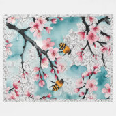Bijen en roze kersenbloesems  kant fleece deken (Voorkant (Horizontaal))