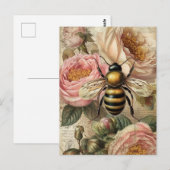  bijen en roze rozen ontkoppeling briefkaart (Voorkant / Achterkant)