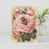  bijen en roze rozen ontkoppeling feestdagenkaart (Staand voorkant)