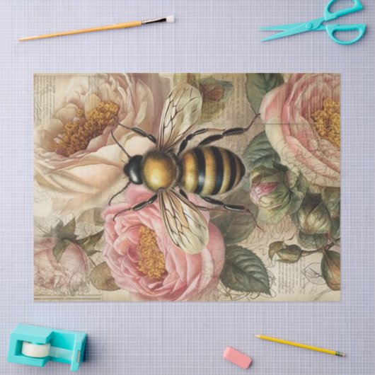  bijen en roze rozen ontkoppeling tissuepapier (Craft)