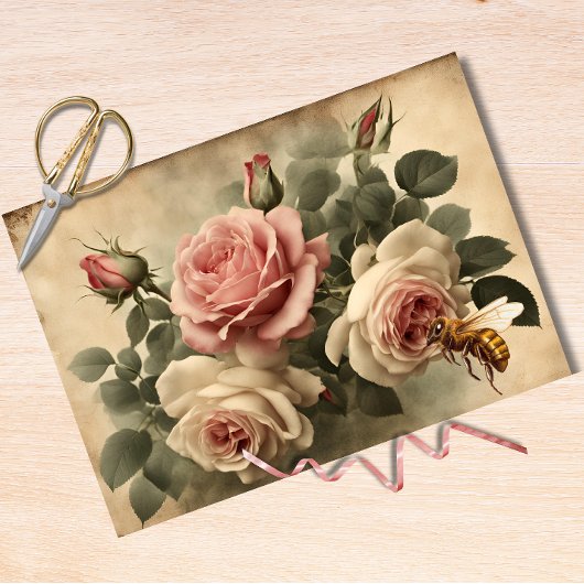  bijen en roze rozen ontkoppeling tissuepapier