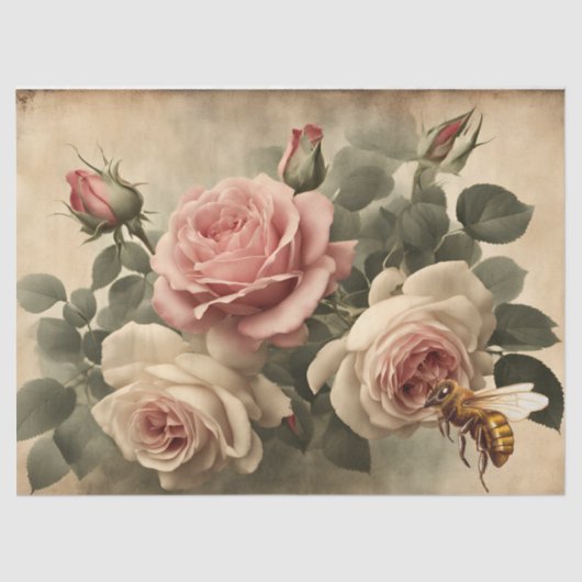  bijen en roze rozen ontkoppeling tissuepapier (Voorkant)