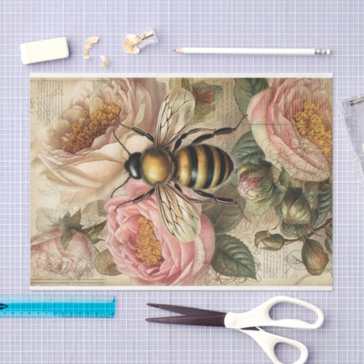  bijen en roze rozen ontkoppeling tissuepapier (Craft)