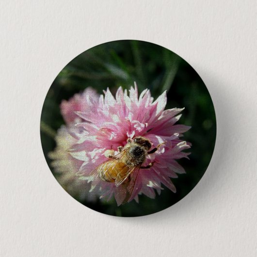 Bijen en roze ventiel ronde button 5,7 cm (Voorkant)