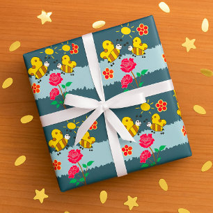 Bijen en Rozen bloementuin Cadeaupapier