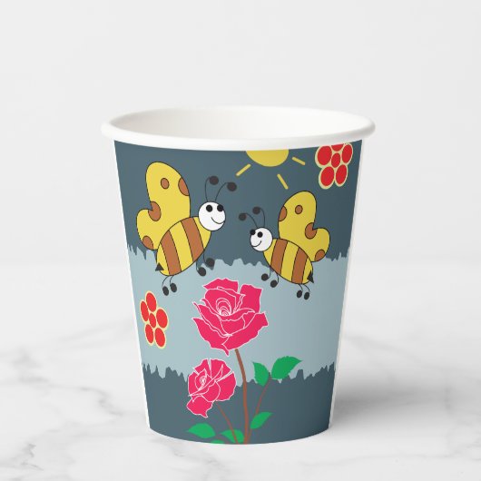 Bijen en Rozen bloementuin Papieren Bekers (Voorkant)