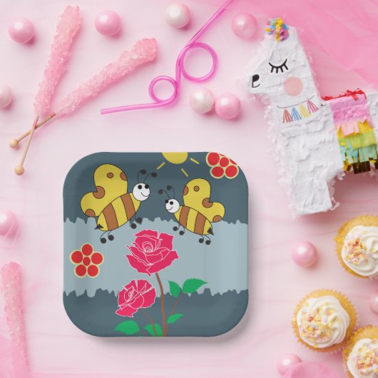 Bijen en Rozen bloementuin Papieren Bordje (Feest)