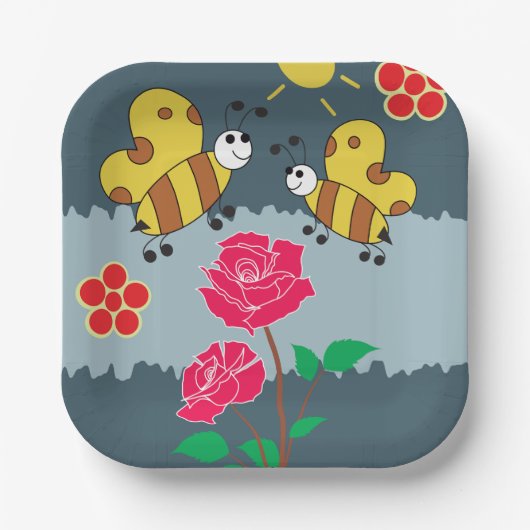 Bijen en Rozen bloementuin Papieren Bordje (Voorkant)