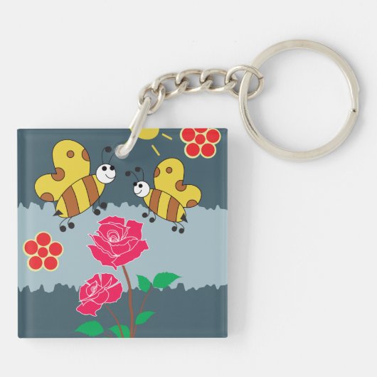 Bijen en Rozen bloementuin Sleutelhanger (Achterkant)