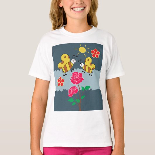 Bijen en Rozen bloementuin T-shirt (Voorkant)