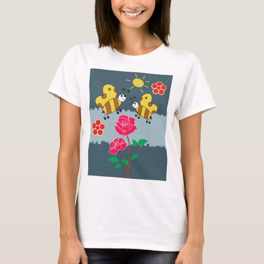 Bijen en Rozen bloementuin T-shirt (Voorkant)