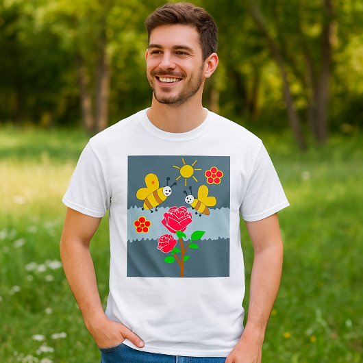Bijen en Rozen bloementuin T-shirt