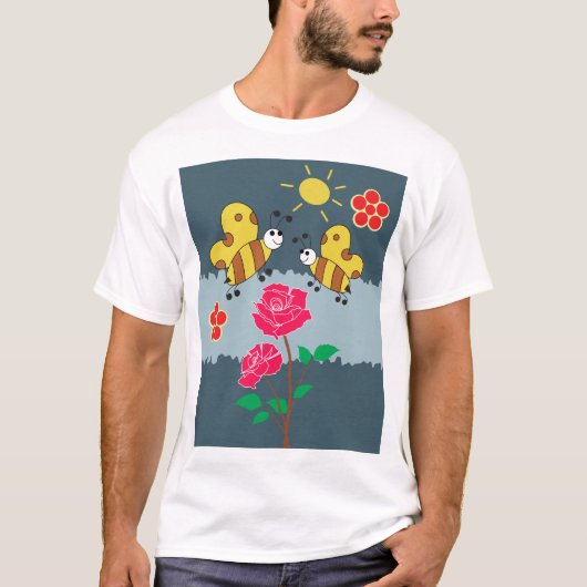 Bijen en Rozen bloementuin T-shirt (Voorkant)