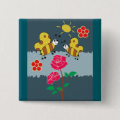 Bijen en Rozen bloementuin Vierkante Button 5,1 Cm (Voorkant)