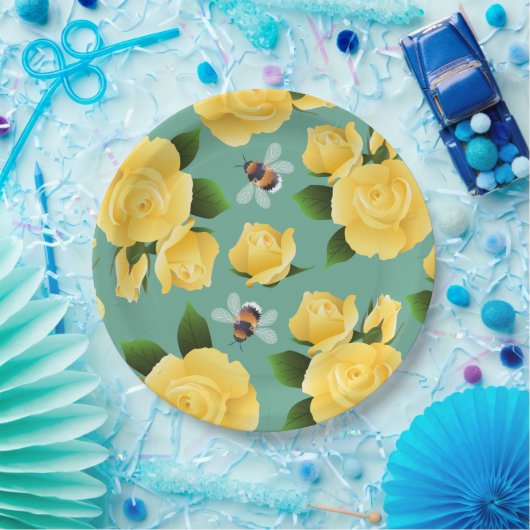 Bijen en Rozen Papieren Bordje (Feest)