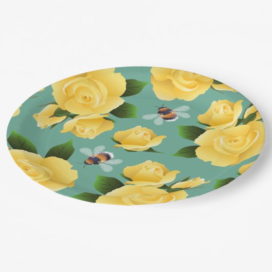 Bijen en Rozen Papieren Bordje (Gekanteld)