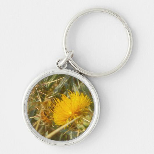 Bijen en Star Thistle (Centaurea solstitialis) Sleutelhanger (Voorkant)