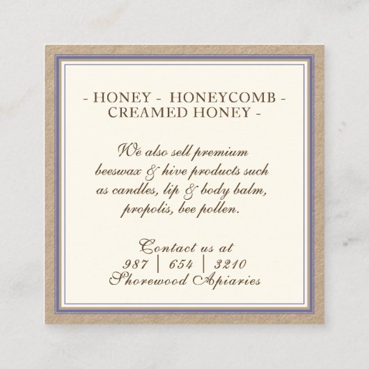 Bijen en Visitekaartje van Lavender Honey Kraft (Achterkant)