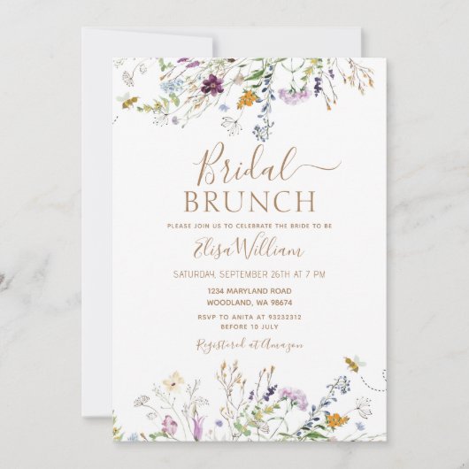 Bijen en wilde bloemen Bridal Brunch Kaart (Voorkant)