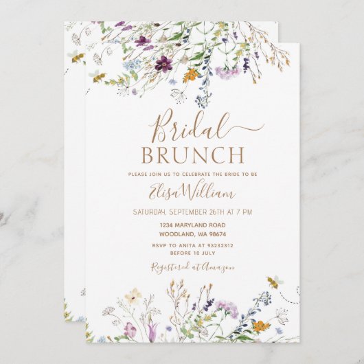 Bijen en wilde bloemen Bridal Brunch Kaart (Voorkant / Achterkant)