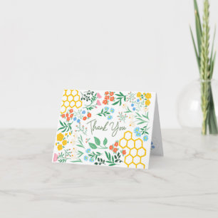 Bijen en wilde bloemen dank u vouwende Kaart