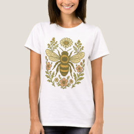bijen en wilde bloemen | Retro Botanische Nat T-shirt