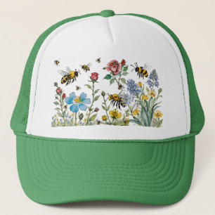 Bijen en wilde bloemen trucker pet