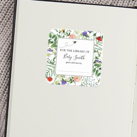 Bijen en Wildflower Baby shower Bookplate Sticker