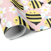 Bijen en witte bloemen cadeaupapier (Rol Hoek)