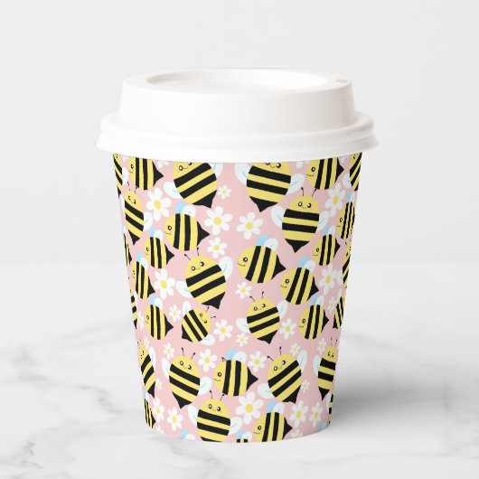 Bijen en witte bloemen papieren bekers (Voorkant)