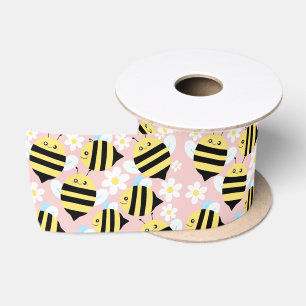 Bijen en witte bloemen satijnen lint