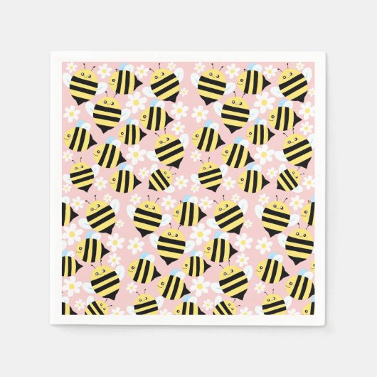 Bijen en witte bloemen servet (Voorkant)