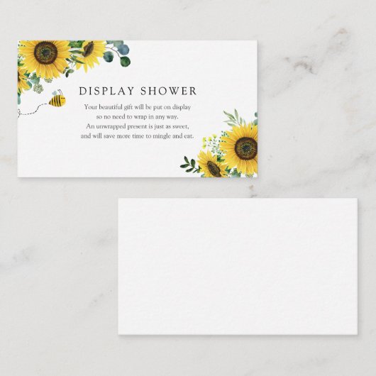Bijen en Zonnebloem Display Baby shower insert kaa Informatiekaartje (Voorkant / Achterkant)
